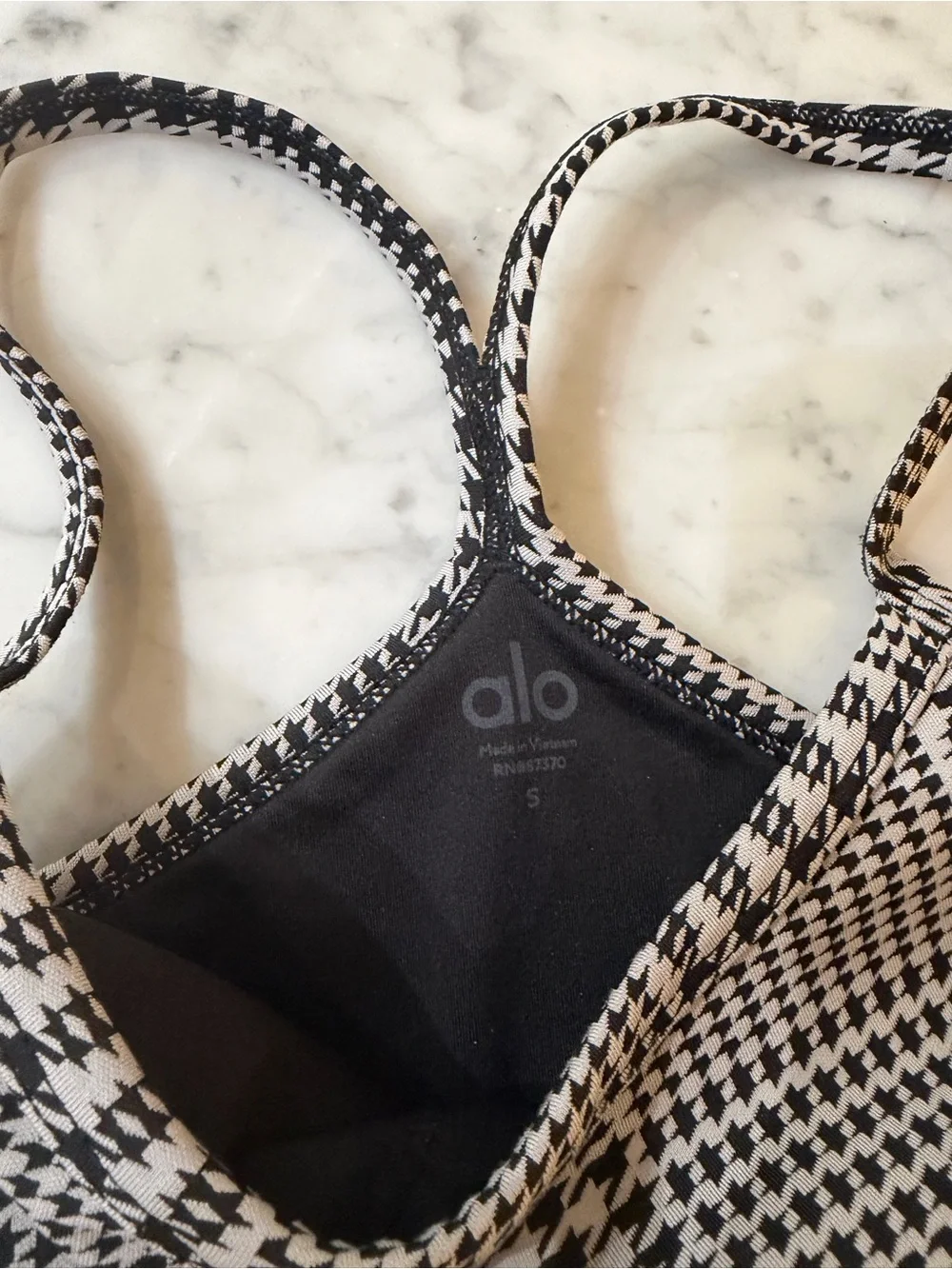 ALO Yoga Black & White Houndstooth Sports Bralette